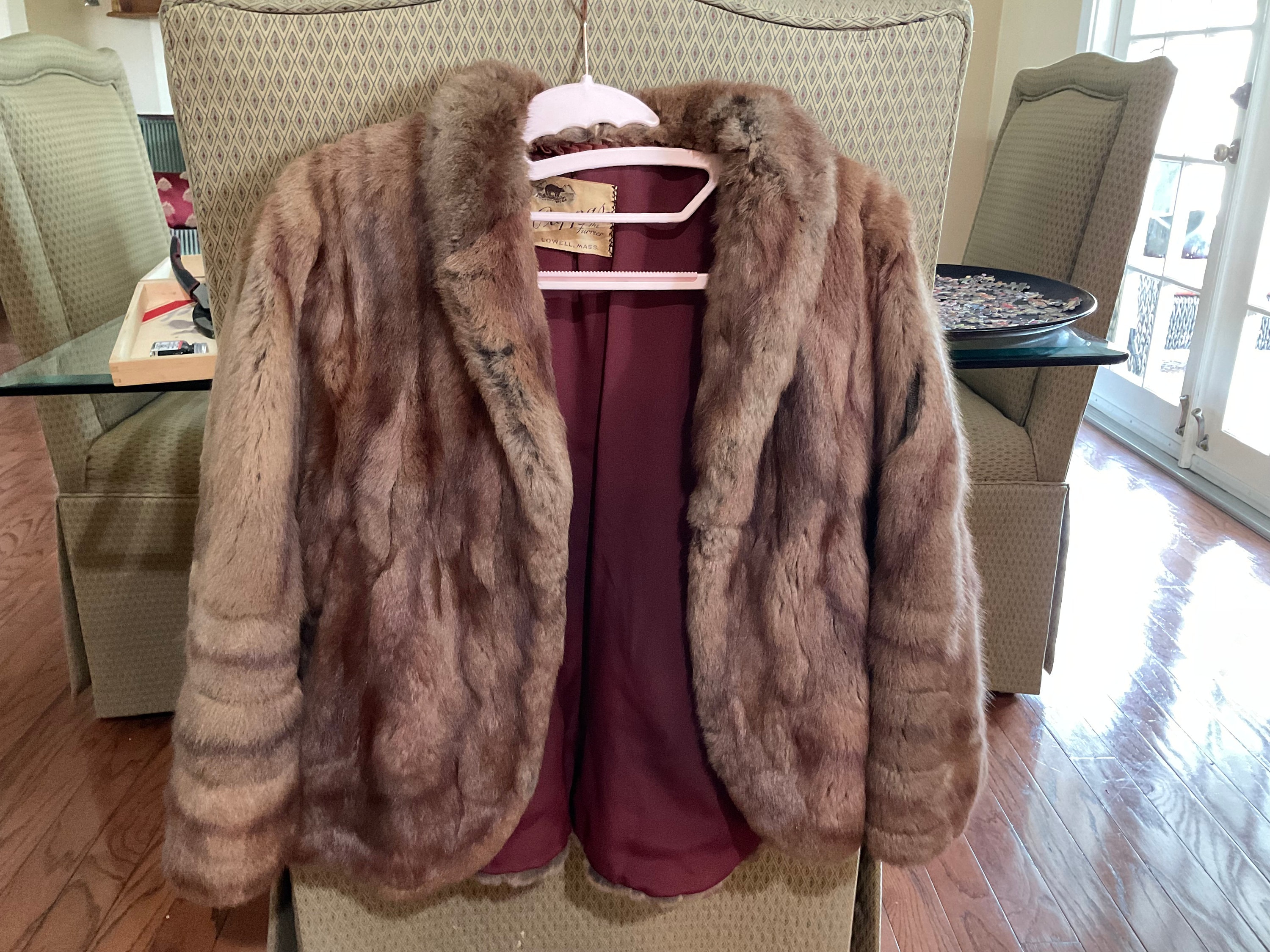 Mink fur jacket round wide collar and sleeve 3/4 honey - Furriers online