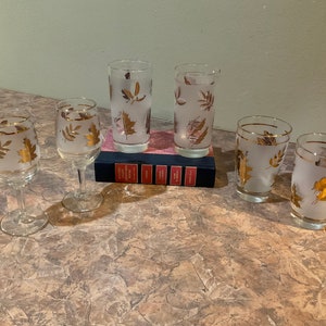 Copos de Barware Libbey Frosted com Folhas Douradas Highball, Taças de Vinho ou Copos Tumblers, (Conjunto de 2 de cada estilo), MCM