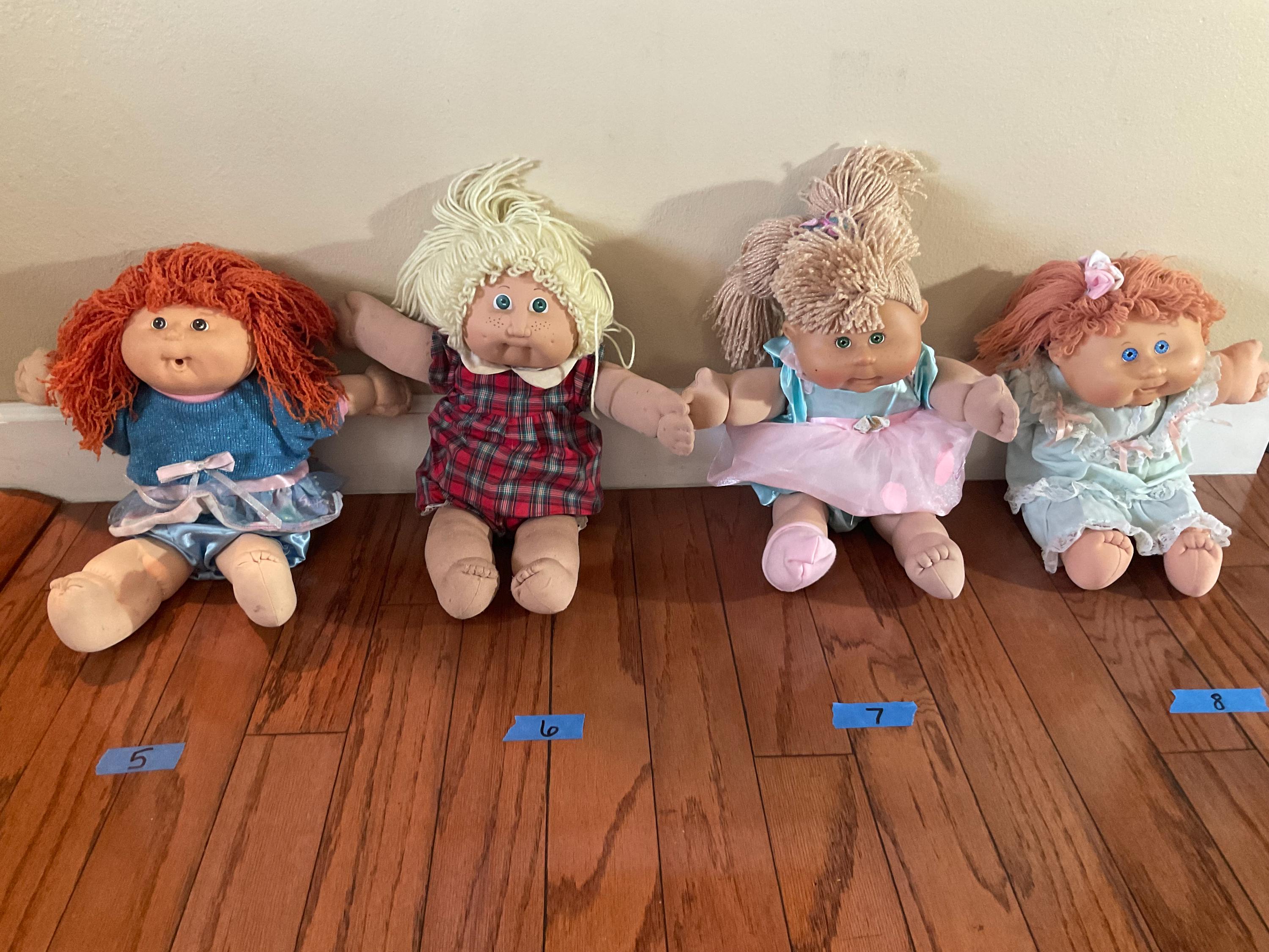 Cabbage Patch Kids, Girl Red Brown Eyes 1990, Spain Jesmar Blonde Freckles Girl Blue Eyes, Play Along Blonde Hair Green Eyes,