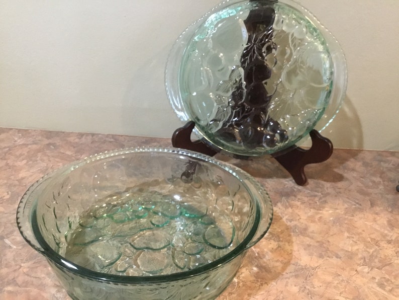 Libbey Orchard Fruit Green Glass Oven Proof Casserole W Etsy