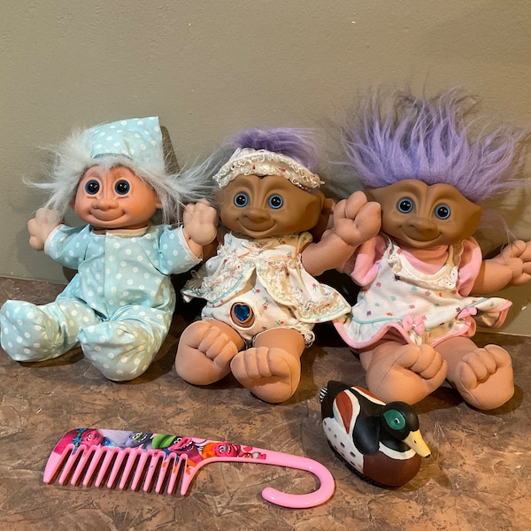 Troll Ace Novelty, Lavender Hair Blue Gray Eyes Purple Star Jewel, Troll  Doll polka dot Pj, or Treasure Trolls Blue Heart, 90s Toys