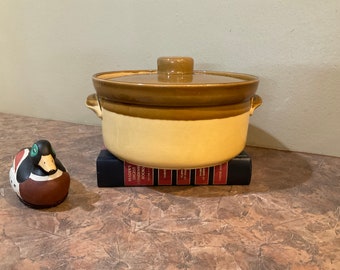 TG Green Ceramic Pottery, Retro Brown Tan Colors, Small Casserole Pot, Made in England Pot for Stew Braises, Dutch Oven Like Cookware