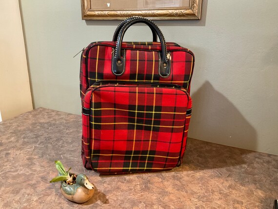 Thermos Red Plaid Retro Picnic Bag 2 Thermos, Sandwich Box Vintage