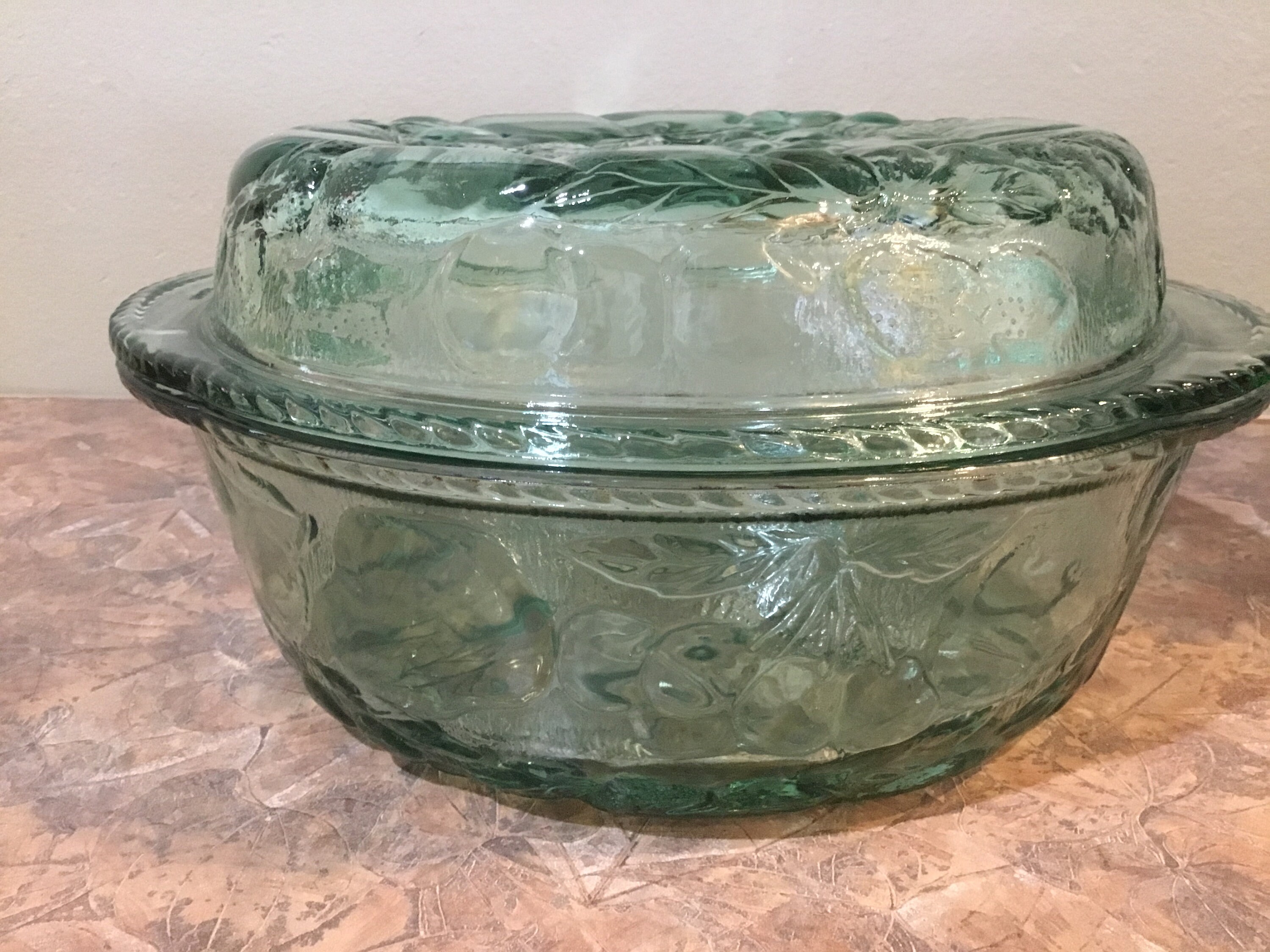 Libbey Orchard Fruit Green Glass Oven Proof Casserole w Etsy