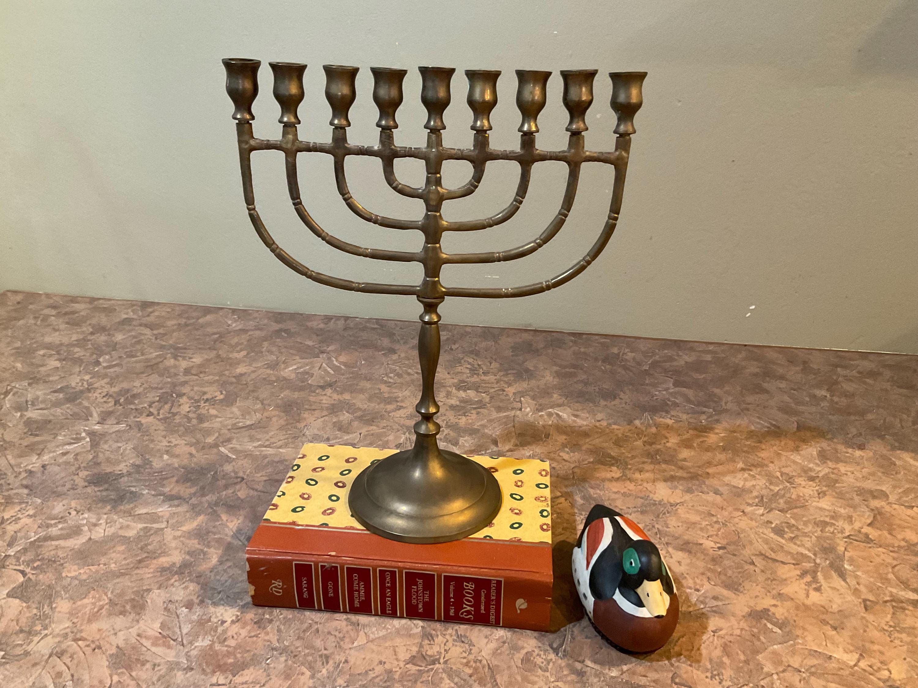 Menorah Style Brass 9 Candle Arm, Hanukah Chanuka, Mid Century Modern, Vintage Israel