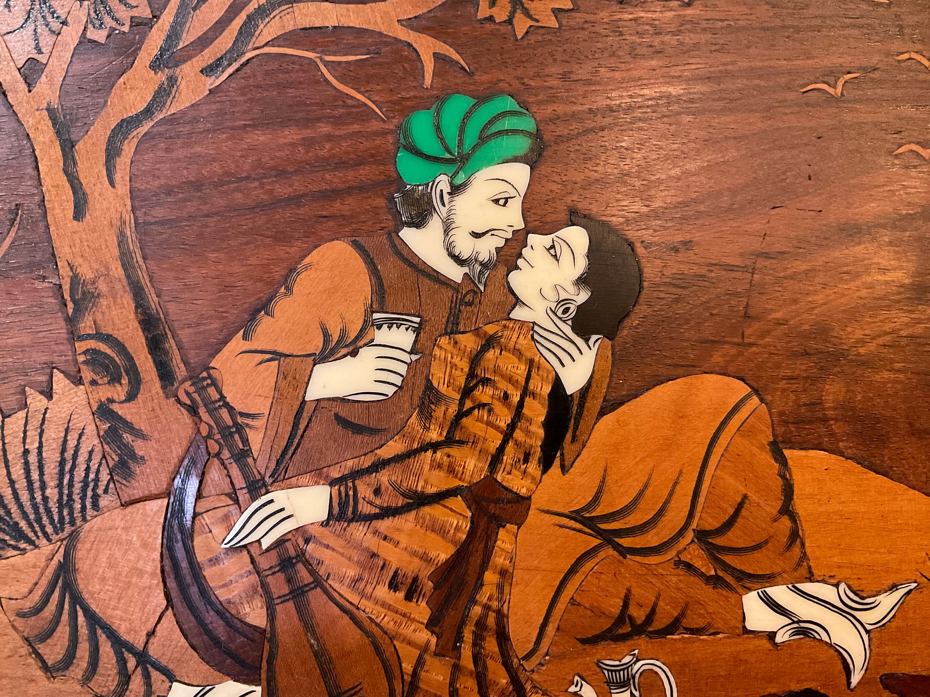 INLAID WOOD Plaque Asian Art Indian Rosewood & Bone Engraved INLAID WOOD Plaque Asian Art Indian Rosewood & Bone Engraved