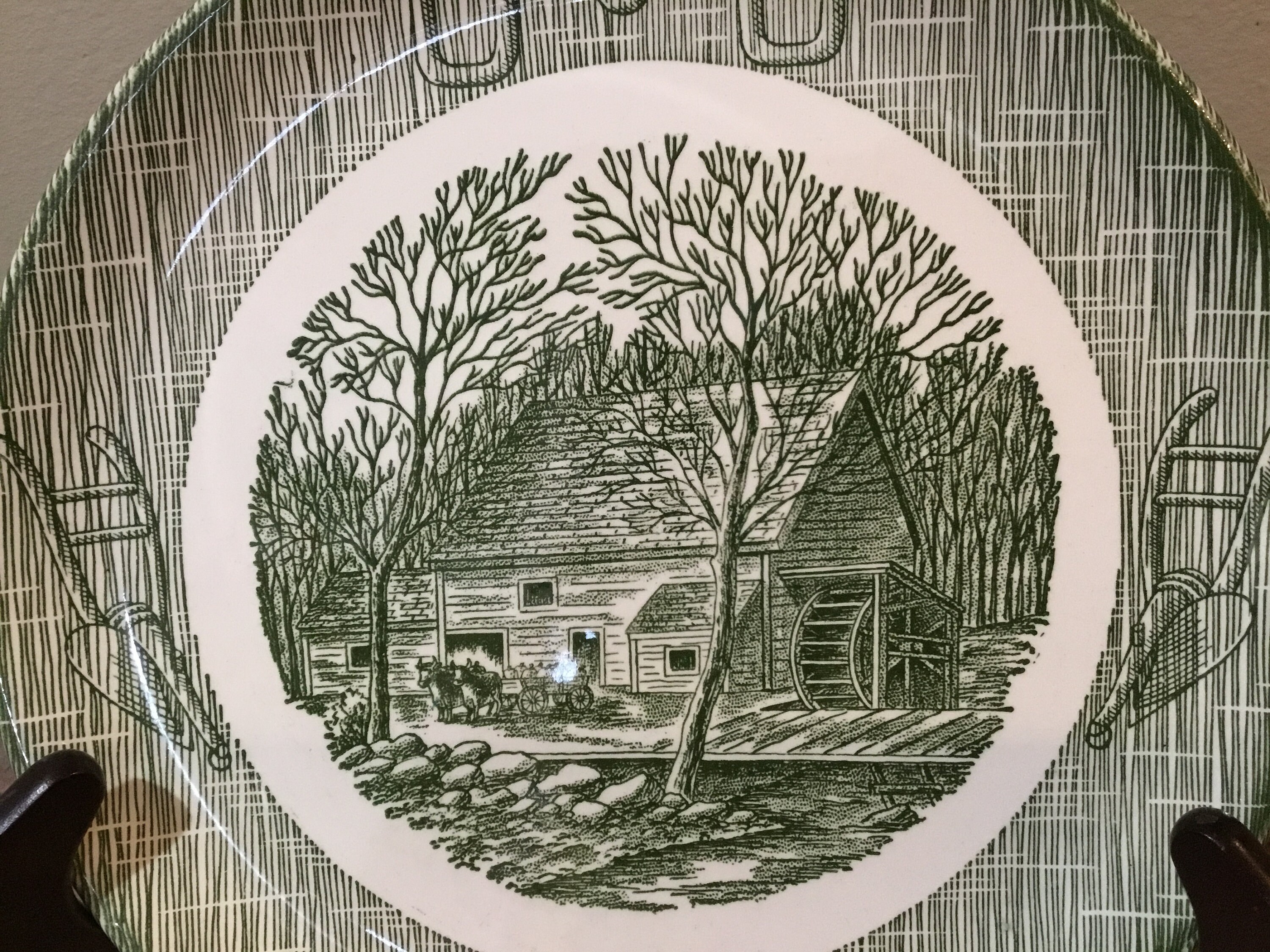 Currier and Ives Green by ROYAL USA saucer or Bread Butter Etsy