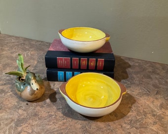 Stangl Pottery Bowls, Yellow inside, brown rim, white outside.