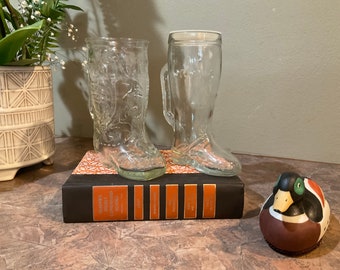 Cowboy Boot Glass Mug Vintage or Boot Clear Glass Beer Mug with plastic lid