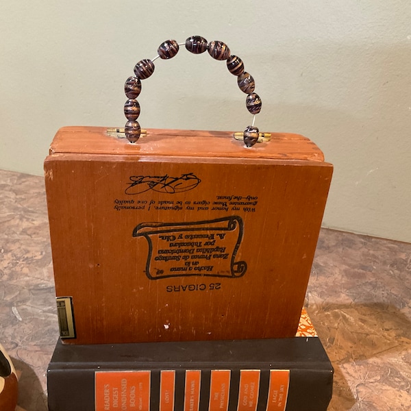 Arturo Fuente Wooden Cigar Box Purse Vintage Handmade Repurposed Top Handle Handbag