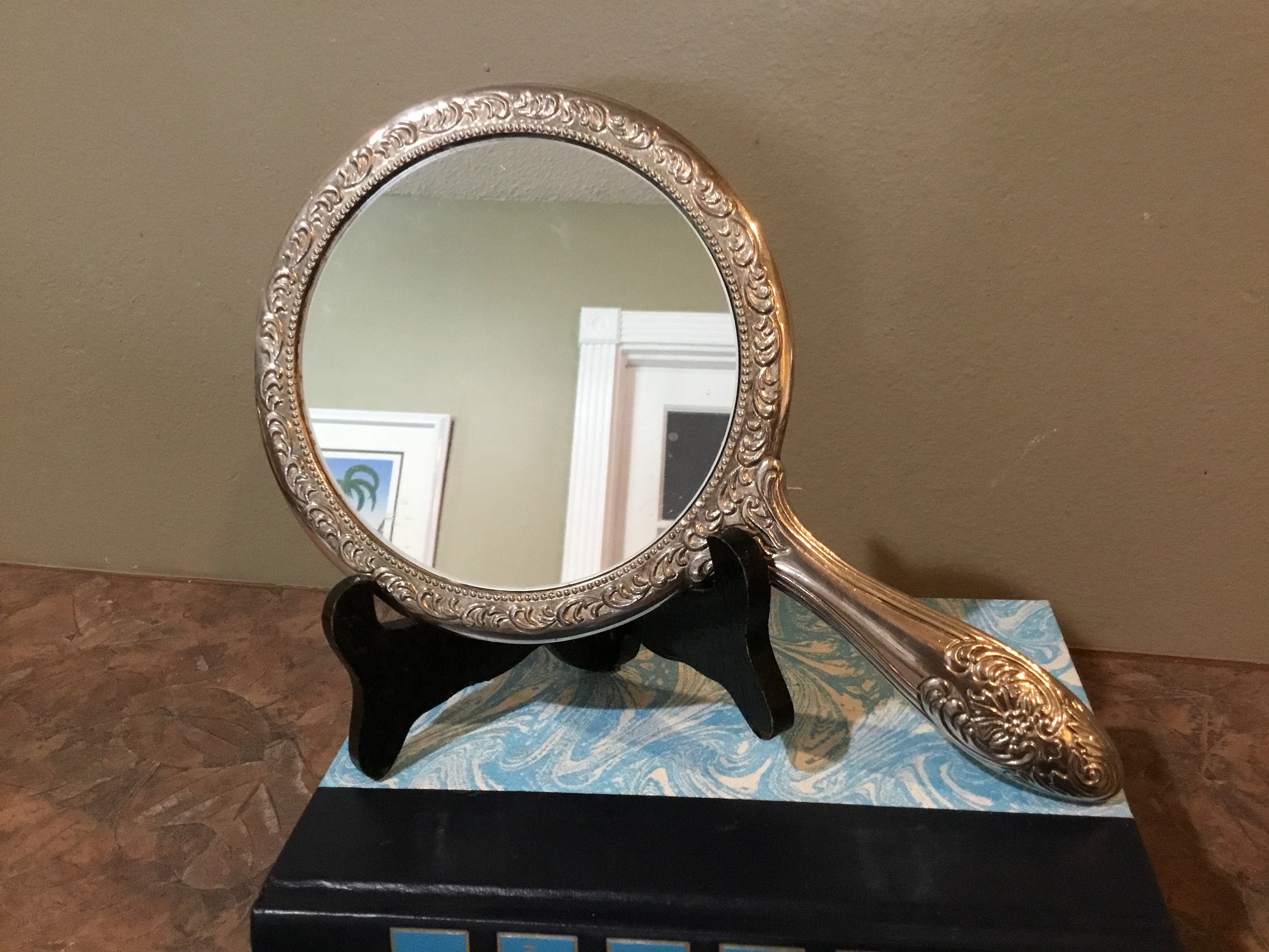 Victorian Silver handheld mirror heavy art deco 1960s antique Etsy