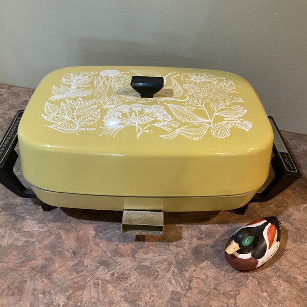 Sears Buffet Server Electric Skillet Yellow Mustard Herb Design