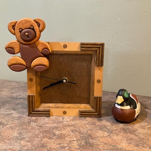 Reloj de madera con forma de osito de peluche, reloj de pared con forma de oso, decoración rústica de estilo campestre para guardería, estilo vintage