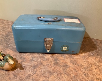 Plano Pete Henning Fishing Tackle Box Vtg. 1950s Green Marbled Plastic &  Brass Fittings 12 3/4x8x5 2 Grey Marbled Fold Out Trays 