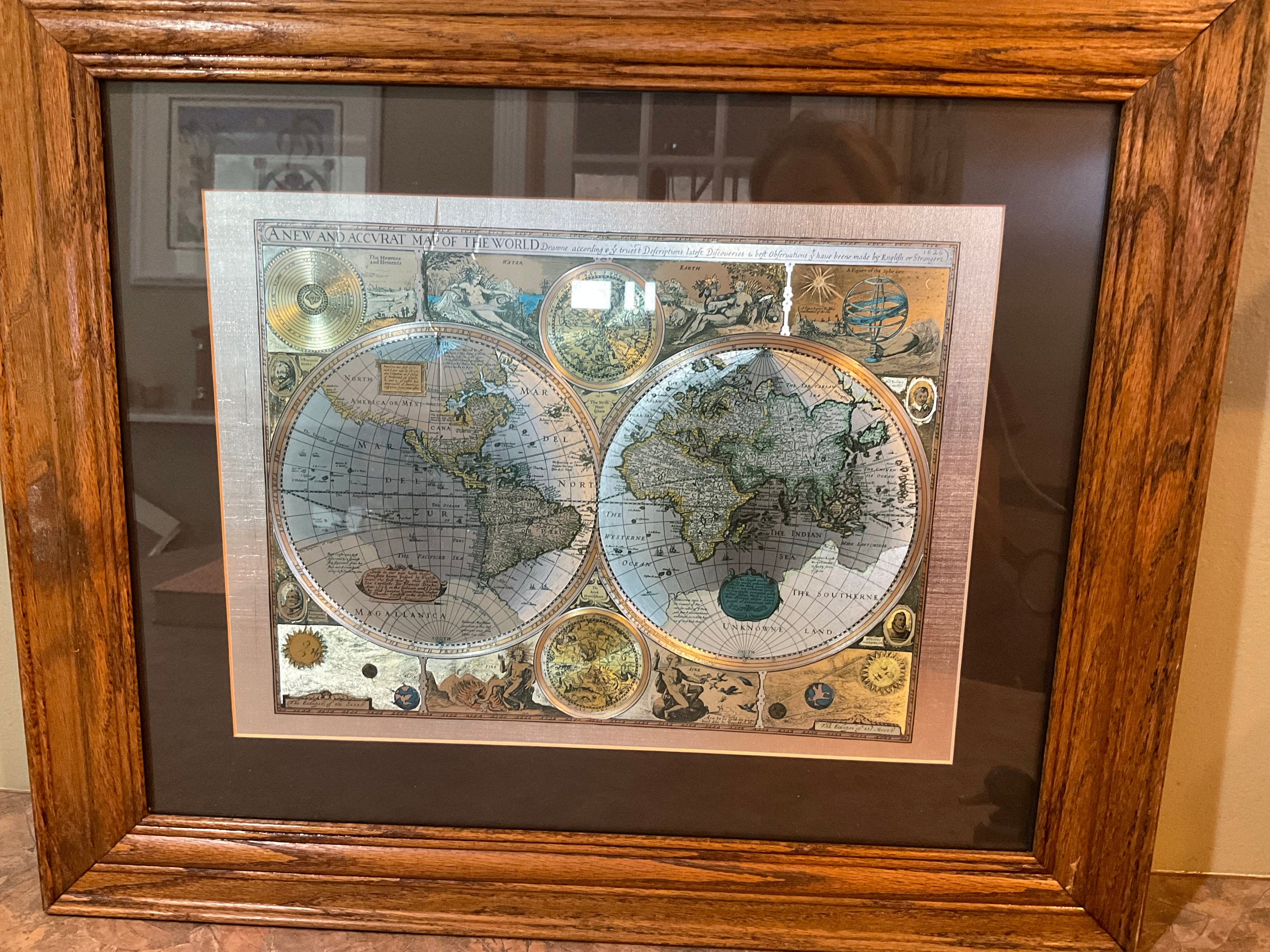 A New and Accvrat Map of the World 1626 Print Framed Foil Art