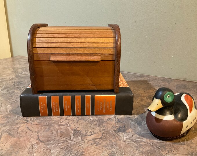 Winsome Teak Wooden Roll Top Recipe Storage With Original Recipes