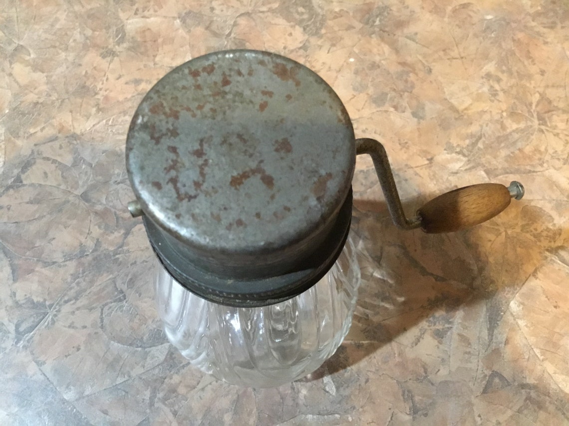 Jar Nut Chopper With Wood Handle Clear Glass Jar Bottom Etsy