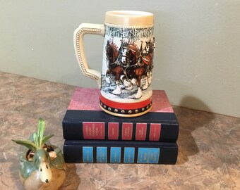 1984 Anheuser Busch AB Budweiser Bud Holiday Christmas Beer Stein Clydesdales 1984 Anheuser Busch AB Budweiser Bud Holiday Christmas Beer Stein Clydesdales