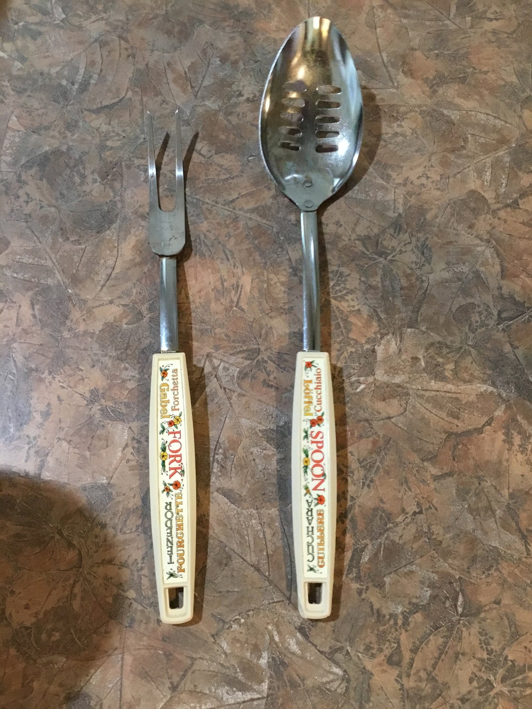 Ekco, Large Serving Slotted Spoon, Fork, Kitchen Utensil Retro Metal
