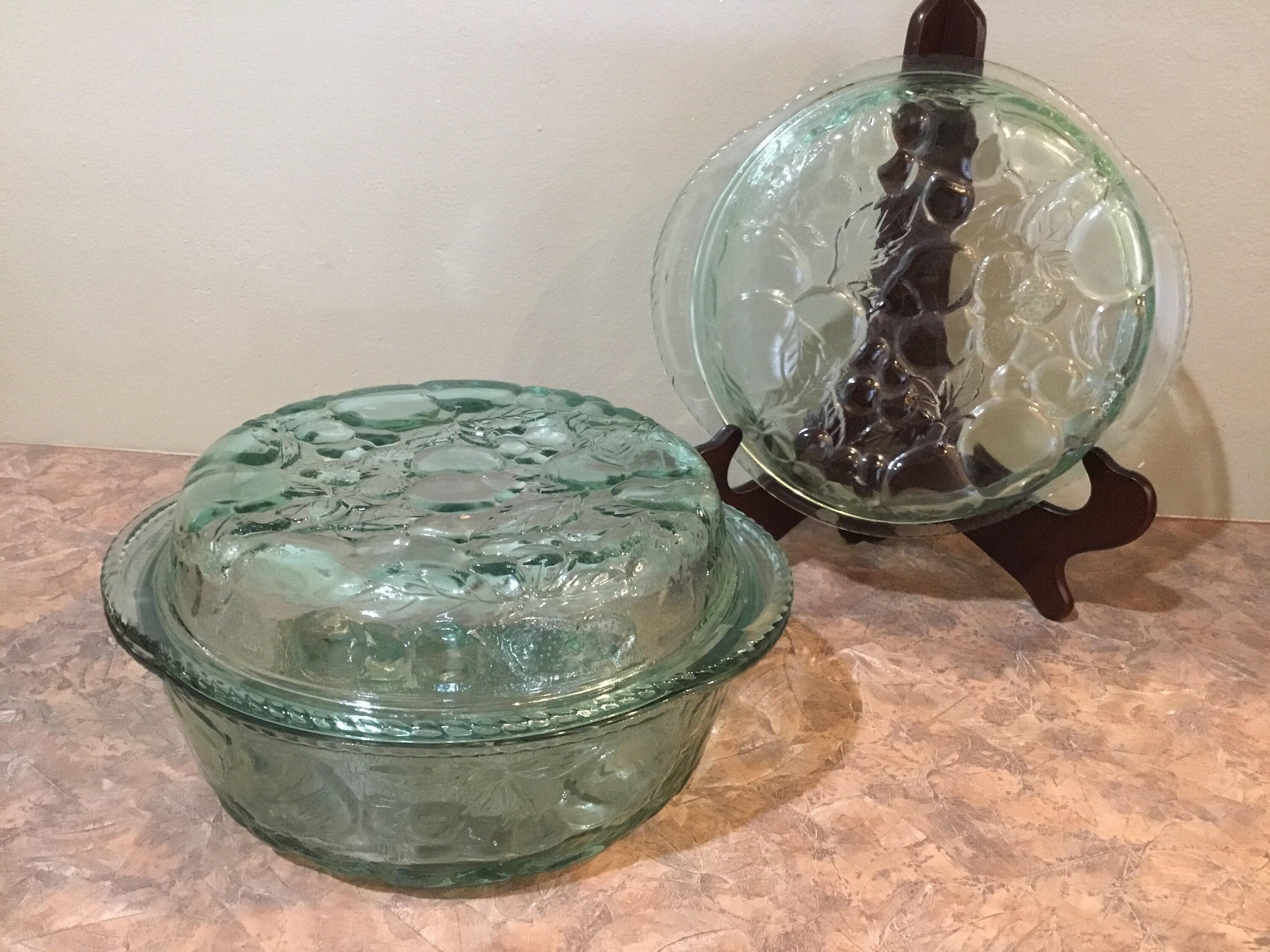 Libbey Orchard Fruit Green Glass Oven Proof Casserole w Etsy
