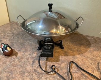 Farberware 14" elektrischer Wok aus Edelstahl mit hohem gewölbtem Deckel, Modell 303, Vintage