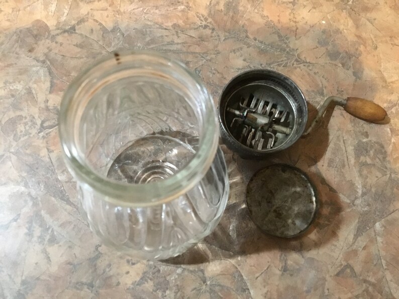 Jar Nut Chopper With Wood Handle Clear Glass Jar Bottom Etsy
