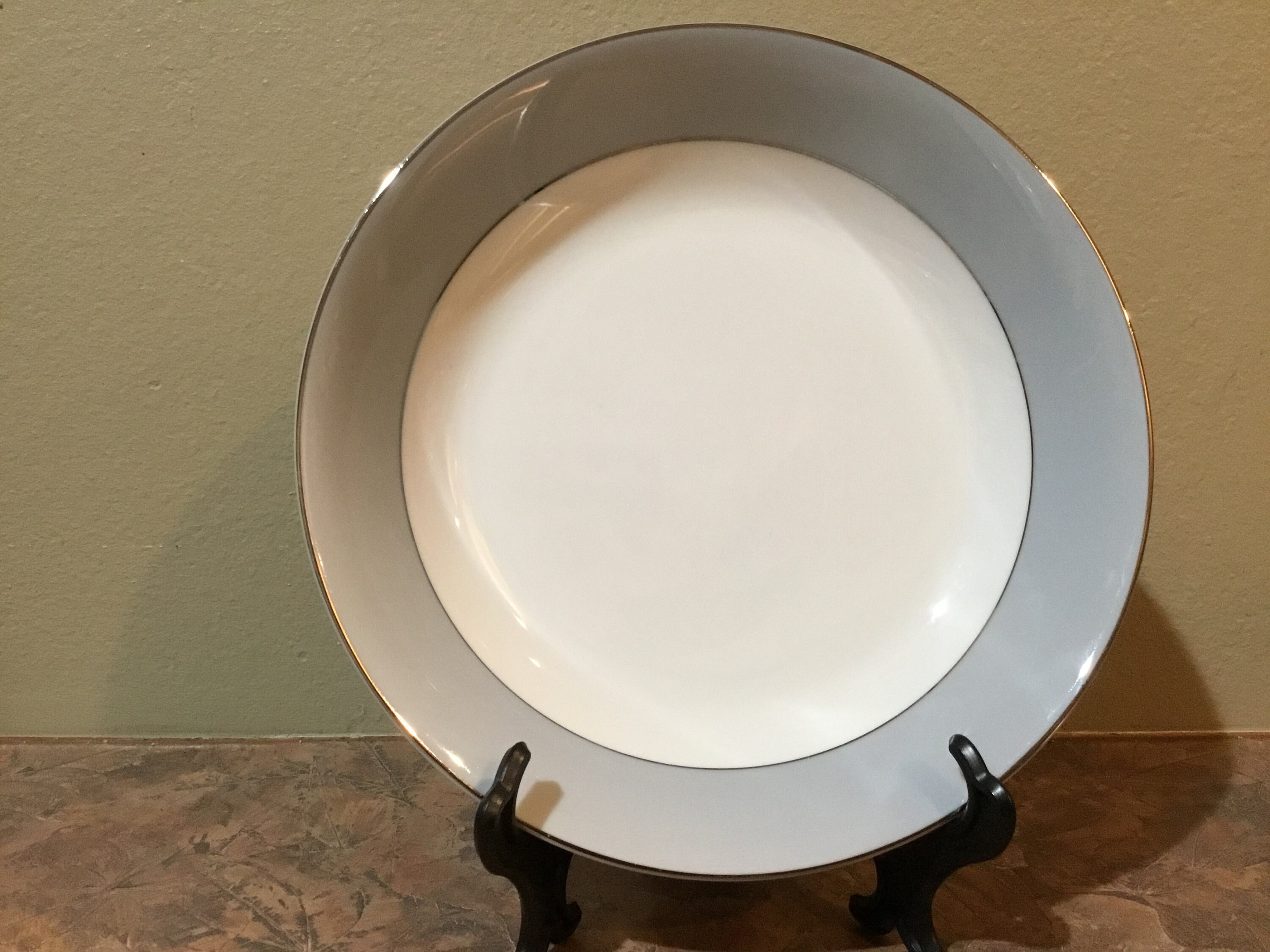 Seyei fine China gray color band platinum trim salad Etsy