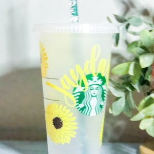 Starbucks Sublimation Tumbler Design With Sunflower Border / Diseño De Vaso  De Sublimación De Starbucks Con Borde De Girasol 