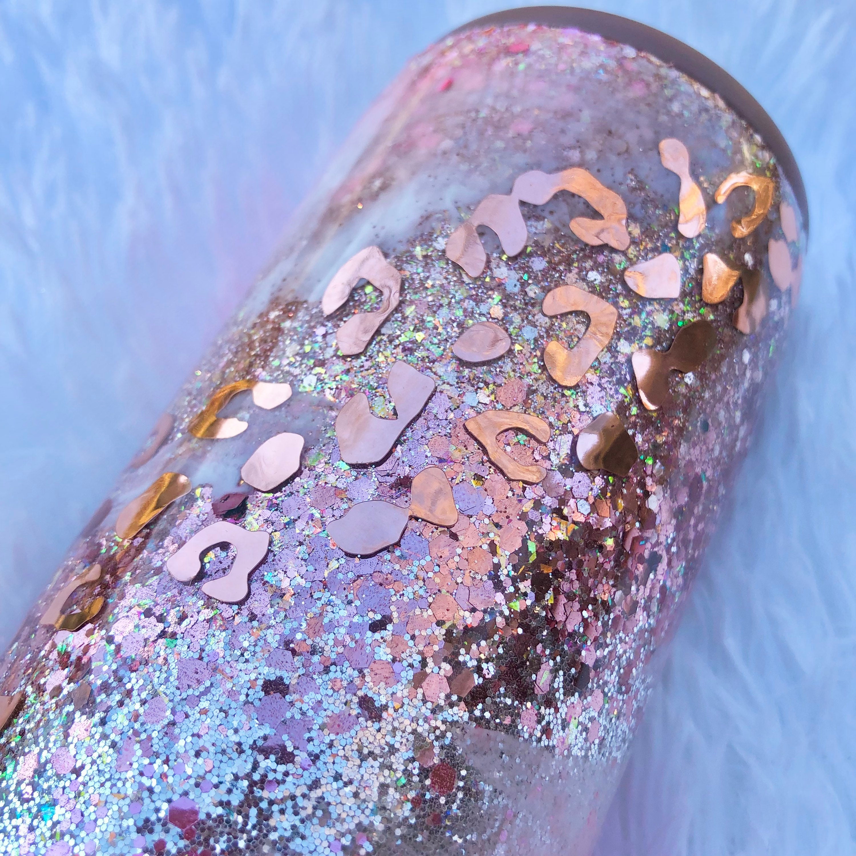 12oz Rose Gold Leopard Skinny Can Cooler Rose Gold Glitter Etsy
