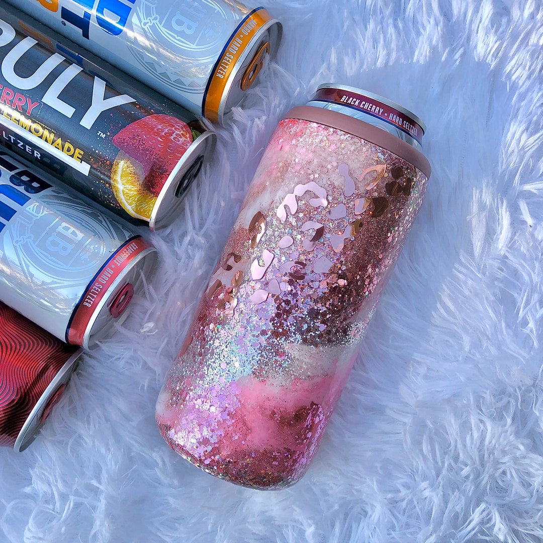 12oz Rose Gold Leopard Skinny Can Cooler, Rose Gold Glitter Can Cooler