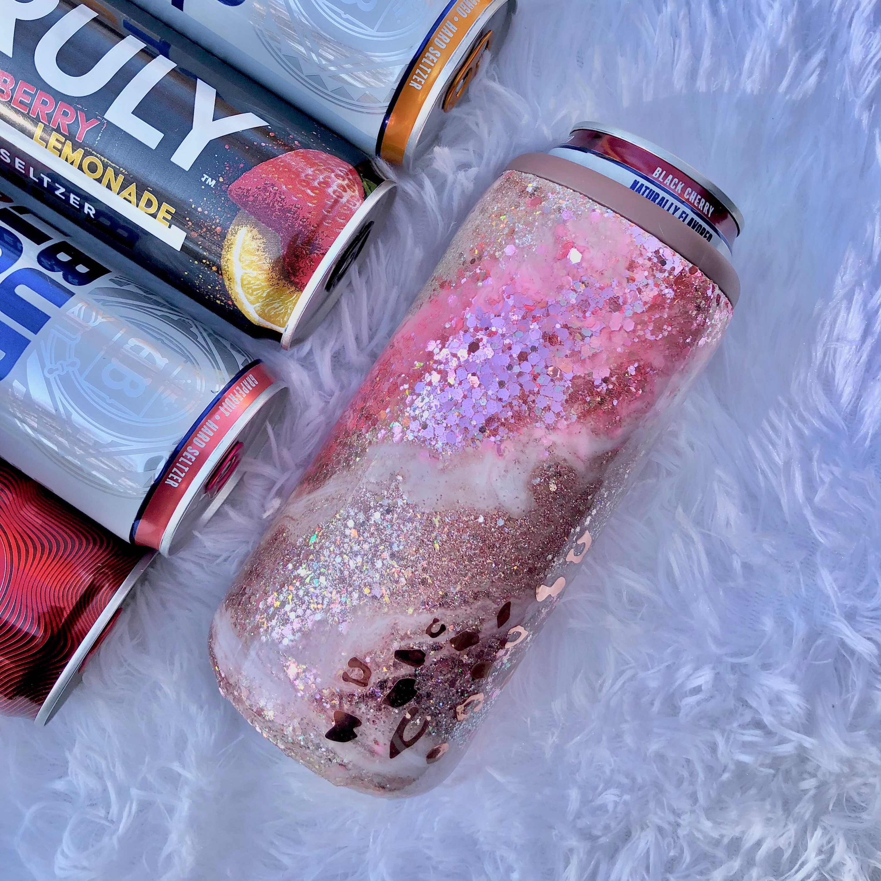 12oz Rose Gold Leopard Skinny Can Cooler Rose Gold Glitter Etsy