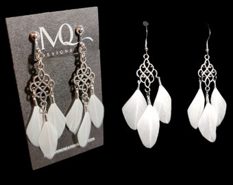 White Feather Pierced or clips