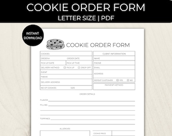 Cookie Order Form Fillable, Bakery Planner Printable, Cookie Order Worksheet, Bakery Order Form, Small Business Invoice, Editable Template