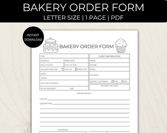 Bakery Order Form, Fillable Cake Order Form, Bakery Planner Printable, Order Form For Small Business, Template, Bakery Order Form Receipt