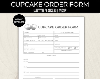 Bon de commande de cupcake, Bon de commande à remplir, Planificateur de boulangerie imprimable, Bon de commande de boulangerie, Facture de gâteau, Modèle de reçu, Bon de commande modifiable