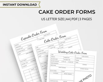 Editable Cake Order Form, Cupcake Order Form, Printable Order Forms, Bakery Order Form, Home Bakery Planner, Small Business Forms, pdf, A4