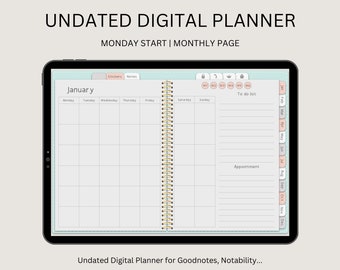 Undated Minimalist Digital Planner, Weekly Planner, Goodnotes Planner With Hyperlinks, Minimalist Planner Monthly, Notability, pdf