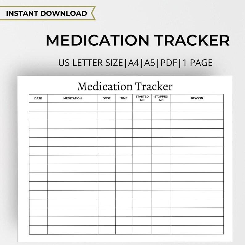 Medication Tracker Printable Medication Log Medicine - Etsy
