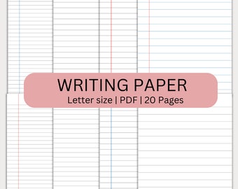 Writing Paper Printable, Lined Paper, Notebook Paper Template, Ruled Paper