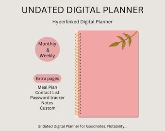Weekly Digital Planner Undated, Monthly Planner Tabs, Pink Goodnotes Planner, Minimalist Planner, Notability Planner