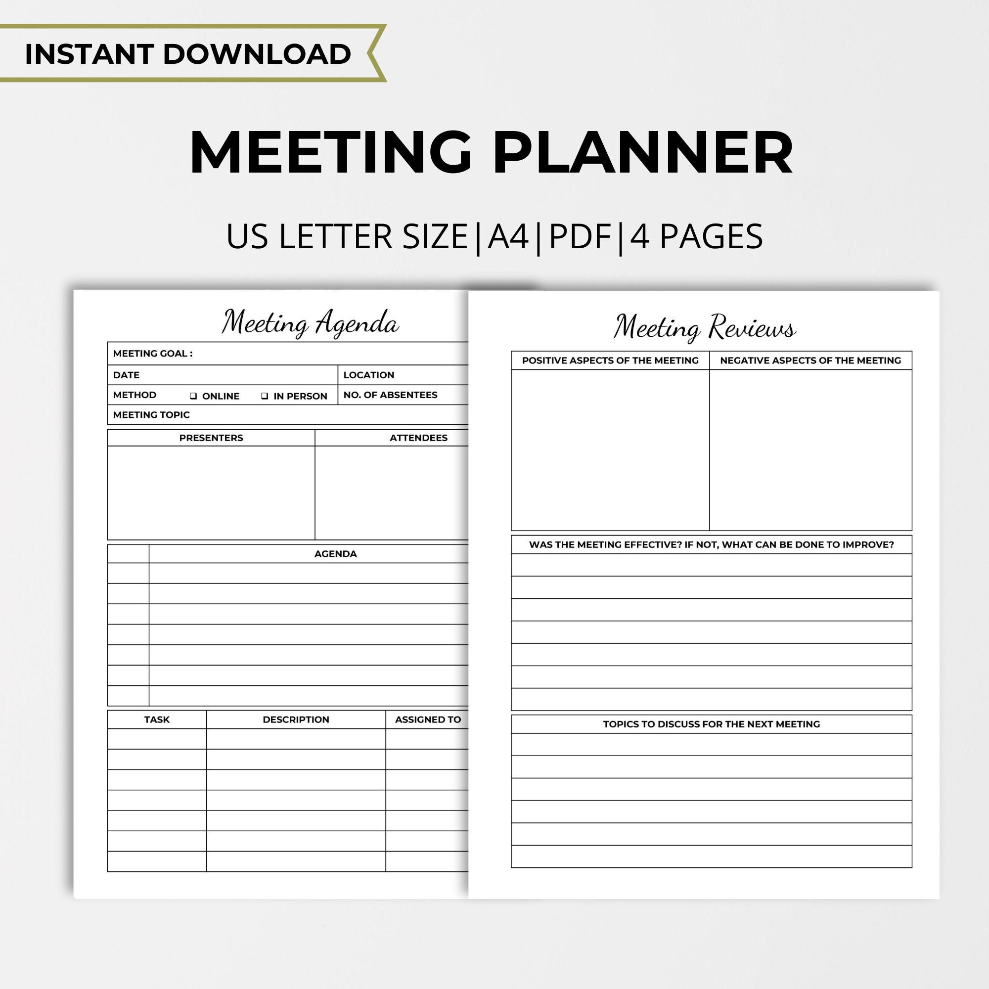 Meeting Notes Template Work Planner Printable Office - Etsy