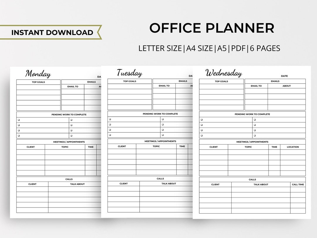 Work Planner Printable, Office Planner, Planner for Work, Daily ...