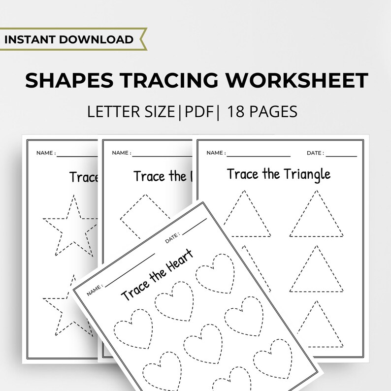 shapes tracing worksheets preschool shapes printables etsy