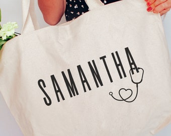 Personalized Nurse Tote Bag, Custom Nurse Bag, RN Gift, Nurse Appreciation Gift, Nursing Student Gift, Canvas Tote