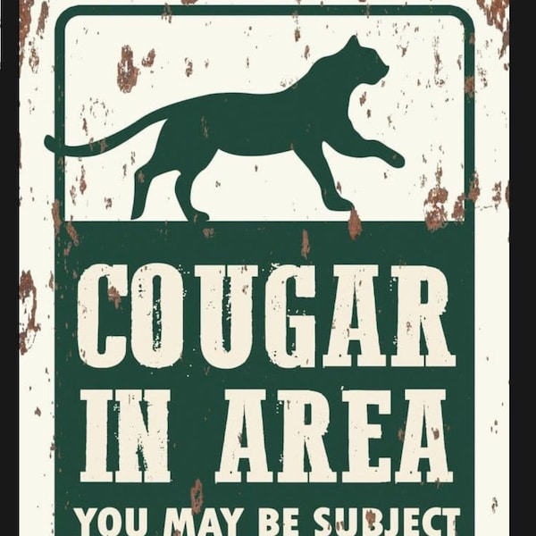 Vintage Cougar in Area Sign, zoo sign, vintage sign. Retro wall sign, Cougar Sign