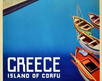 Vintage Greece Print, Greece Print, Vintage Print, Travel Print, Corfu Print