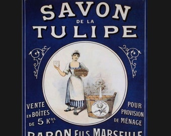 Vintage French Savon de la Tulipe Ad metal sign,  french sign, . Retro wall sign,art deco sign