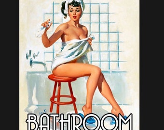 Vintage Pin Up Bathroom metal Sign, pin up sign, vintage sign. Retro wall sign,