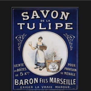 Letrero metálico vintage francés de Savon de la Tulipe, letrero francés. Letrero de pared retro, letrero art déco.