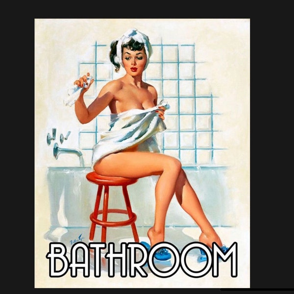 Vintage Pin Up Bathroom metal Sign, pin up sign, vintage sign. Retro wall sign,